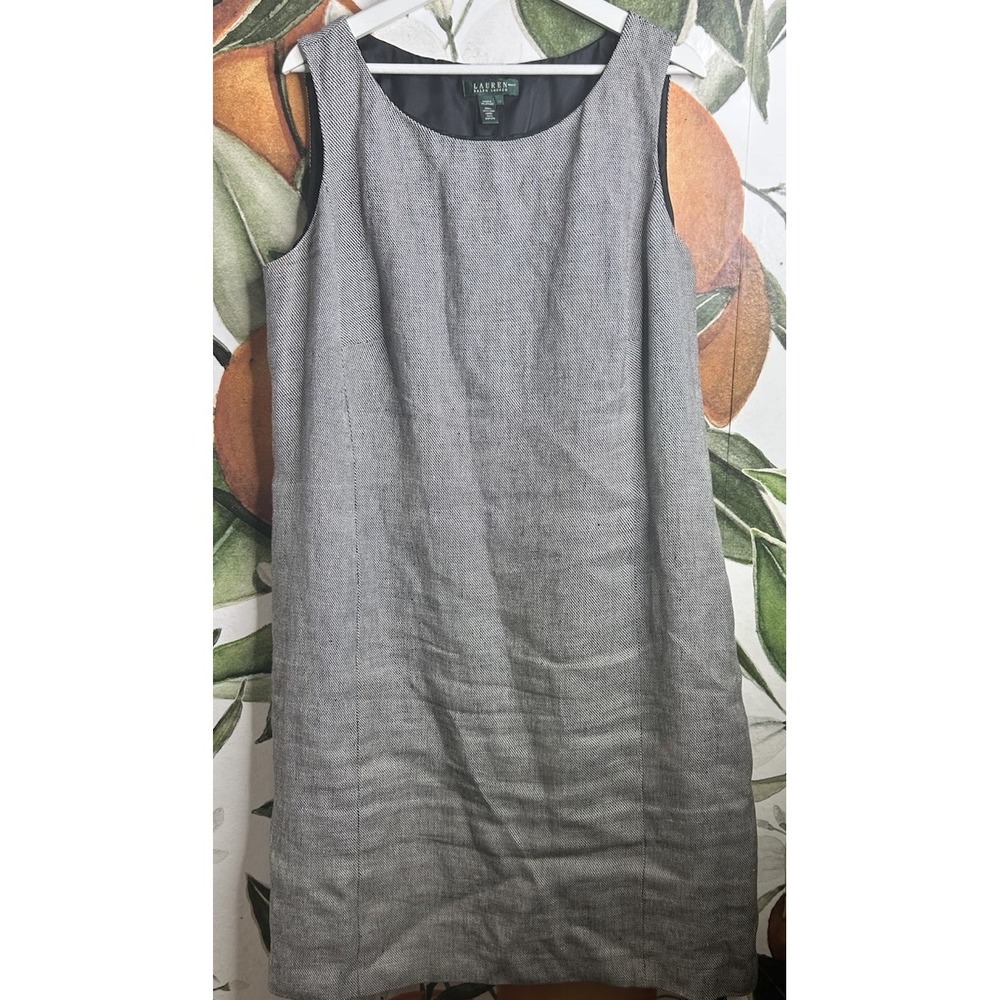 Ralph Lauren 18W 100% Linen Herringbone Academia Sleeveless Dress